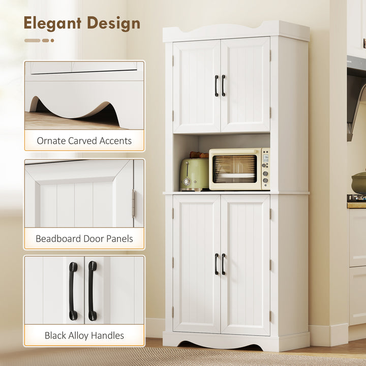 HOMCOM 73" Kitchen Pantry Cabinet, Freestanding Kitchen Hutch with 12 Door Shelves, Adjustable Shelves, Microwave Stand, Black