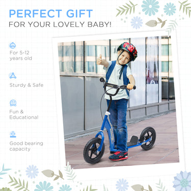 HOMCOM Kids Scooter Street Bike Bicycle for Teens Ride on Toy w/ 12'' Tire for 5-12 Year Old Blue