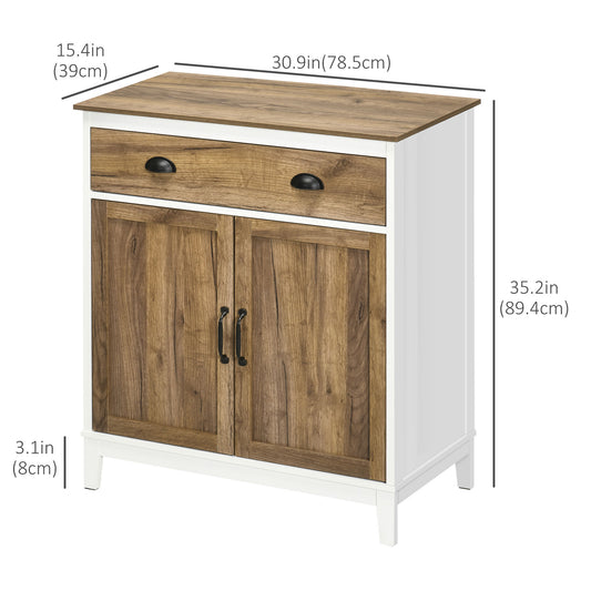 HOMCOM Farmhouse Sideboard, Storage Cabinet with Drawer and 2 Doors for Kitchen, Living room, Distressed Wood Grain
