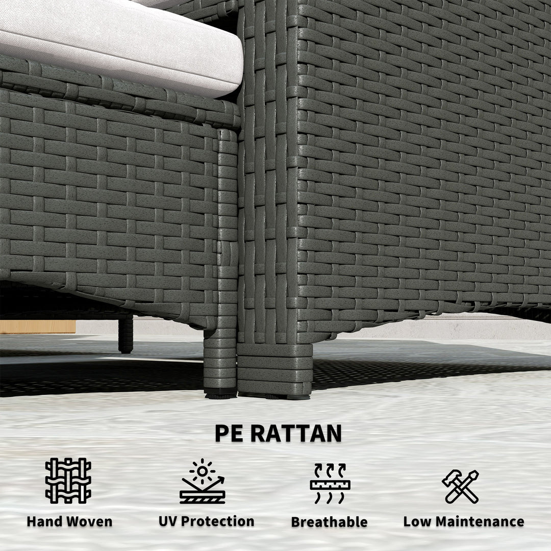 Outsunny 5 Piece Rattan Balcony Furniture Set, Wicker Outdoor Furniture Set with 2-Tier Coffee Table, Ottomans, Grey, Cream White