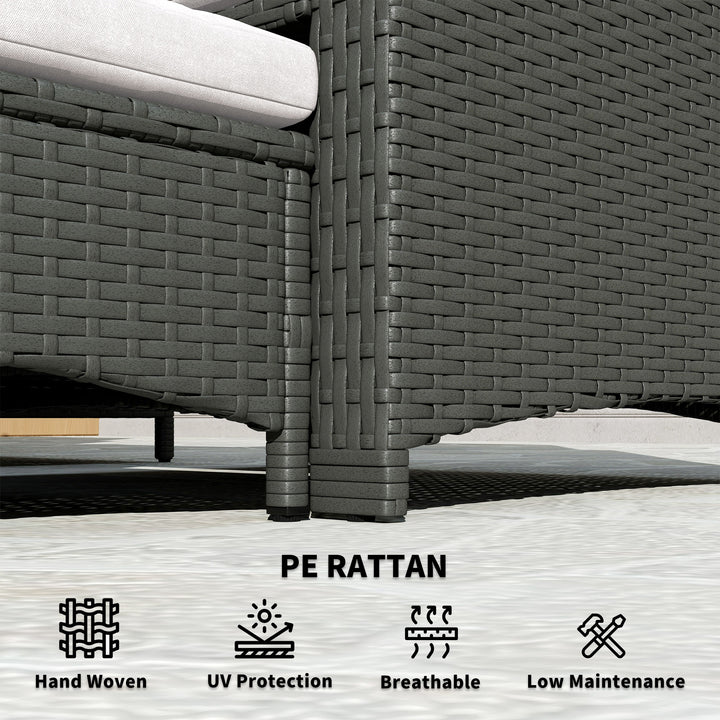 Outsunny 5 Piece Rattan Balcony Furniture Set, Wicker Outdoor Furniture Set with 2-Tier Coffee Table, Ottomans, Grey, Cream White