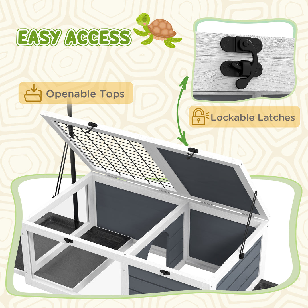 PawHut Tortoise House Wooden Tortoise Enclosure Indoor Outdoor with Adjustable Lamp Holder, Openable Lids, Pull-out Trays