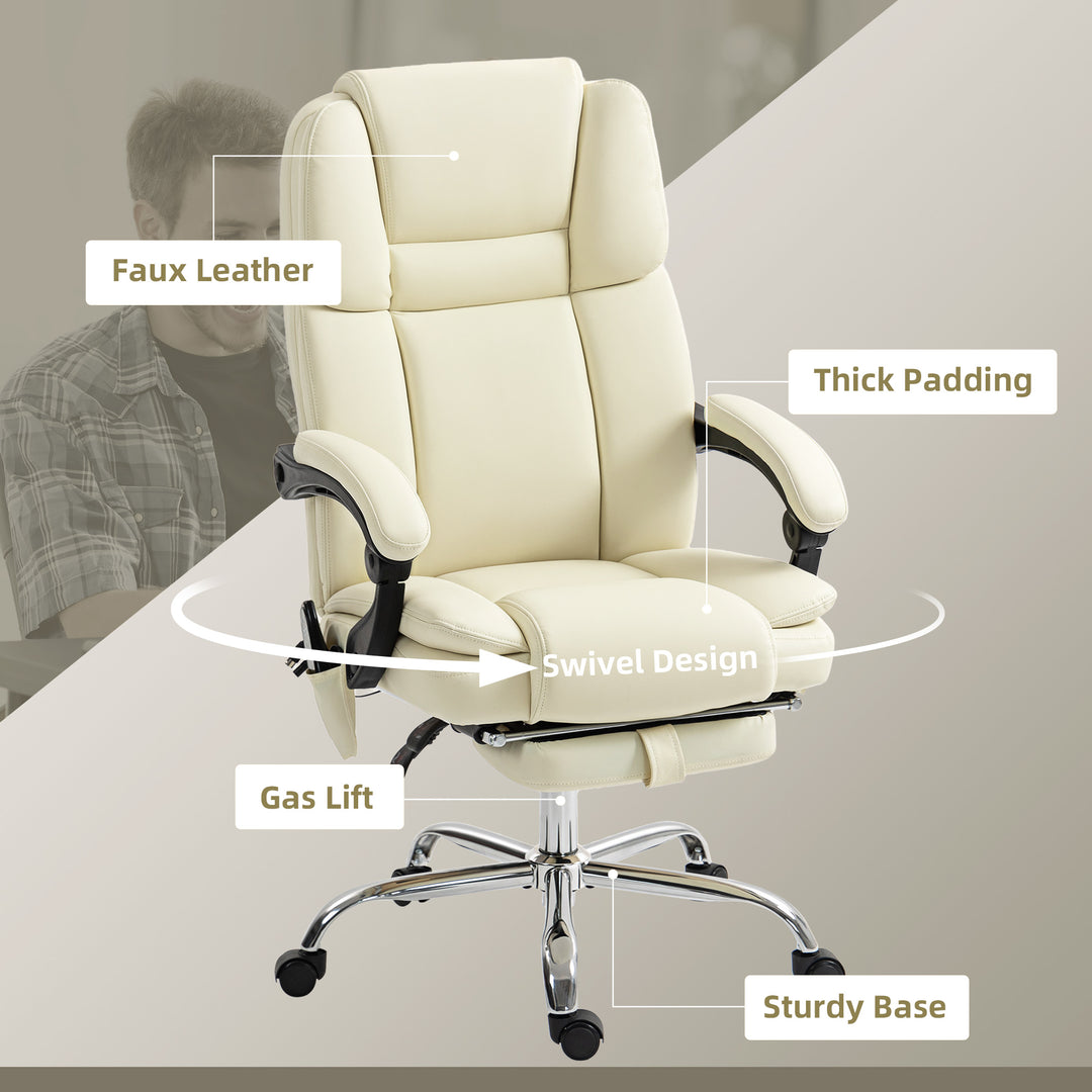 Vinsetto Massage Office Chair, Reclining Executive Office Chair with 6-Point Vibration, Footrest and High Back, White