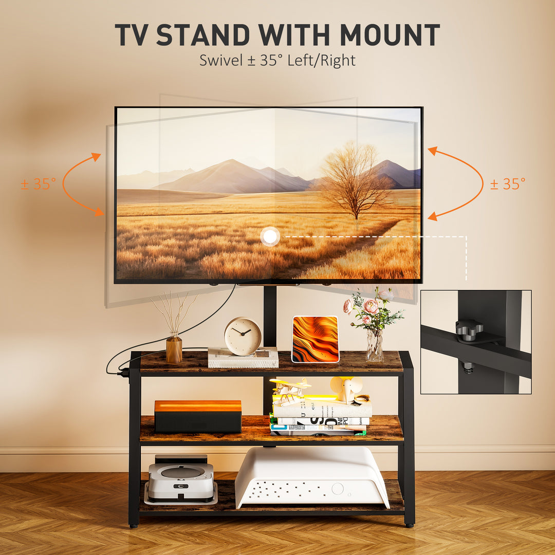 HOMCOM TV Stand with Mount and Power Outlet, Swivel TV Stand Mount with LED Lights for 32-70 Inch TVs for Living Room, Bedroom