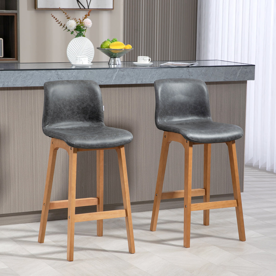 HOMCOM Modern Bar Stools Set of 2, Counter Height Bar Chair with PU Leather Wooden Frame Padding Seats for Dining Room Home Bar, Dark Brown