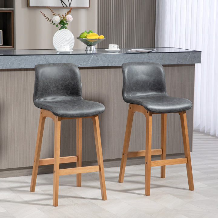 HOMCOM Modern Bar Stools Set of 2, Counter Height Bar Chair with PU Leather Wooden Frame Padding Seats for Dining Room Home Bar, Dark Brown
