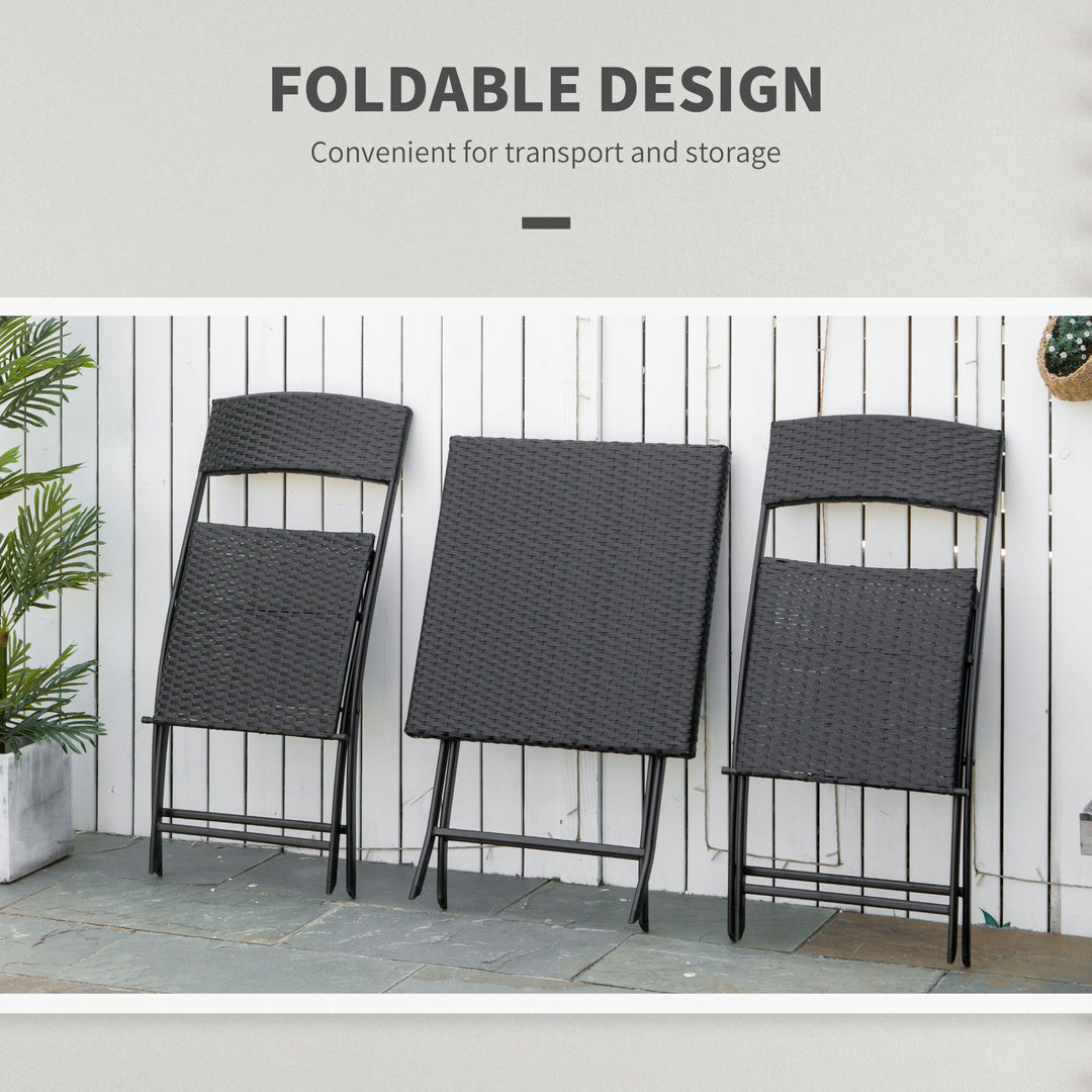 Outsunny 3-Piece Outdoor Folding Rattan Bistro Set, Mixed Brown