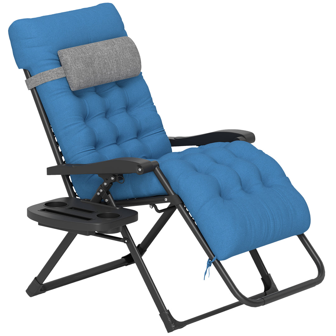 Outsunny Padded Folding Recliner Chair, Patio Lounger with Cupholder, Adjustable Backrest, Removable Cushion, Khaki