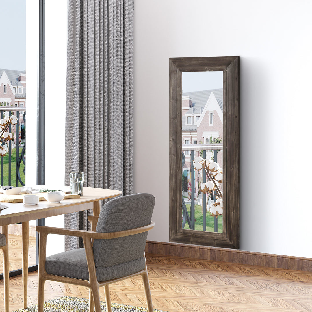 HOMCOM 59" x 23.5" Full Length Mirror, Farmhouse Wall Mount and Leaner Floor Mirror, Vertical and Horizontal for Bedroom, Dark Brown