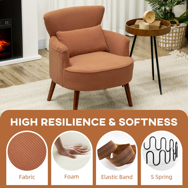 HOMCOM Modern Accent Chair, Upholstered Armchair with Solid Wood Legs and Lumbar Pillow for Living Room, Orange