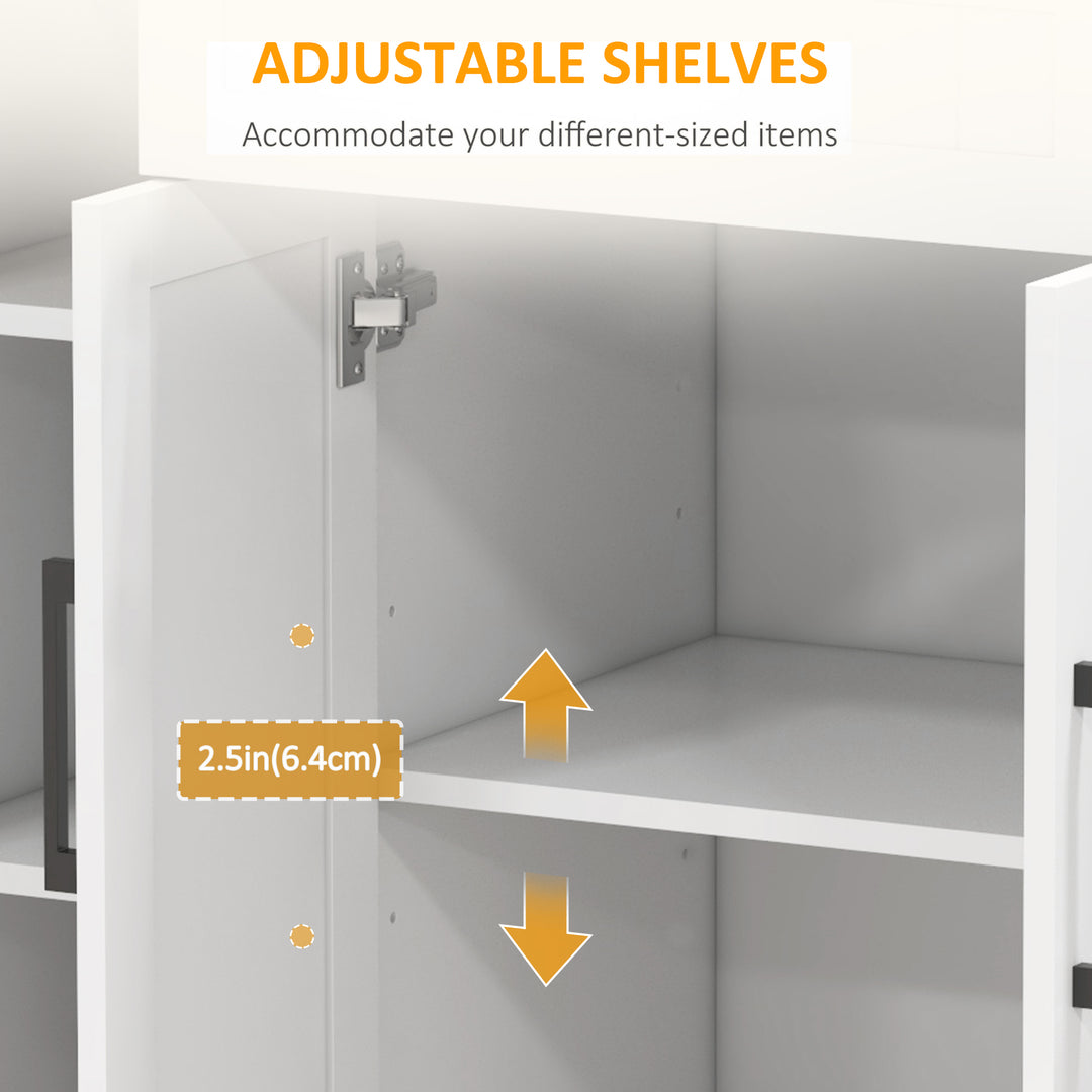 HOMCOM Modern Rolling Kitchen Island Cart with Drawers, Natural Wood Top, Towel Rack, Door Storage Cabinet, White
