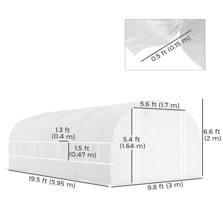 Outsunny 19.5' x 10' x 7.5' Walk-in Tunnel Greenhouse with 3 Roll-Up Doors and Large Mesh Windows, Outdoor Green House, Plant Hot House Tent with Galvanized Steel Frame, Green