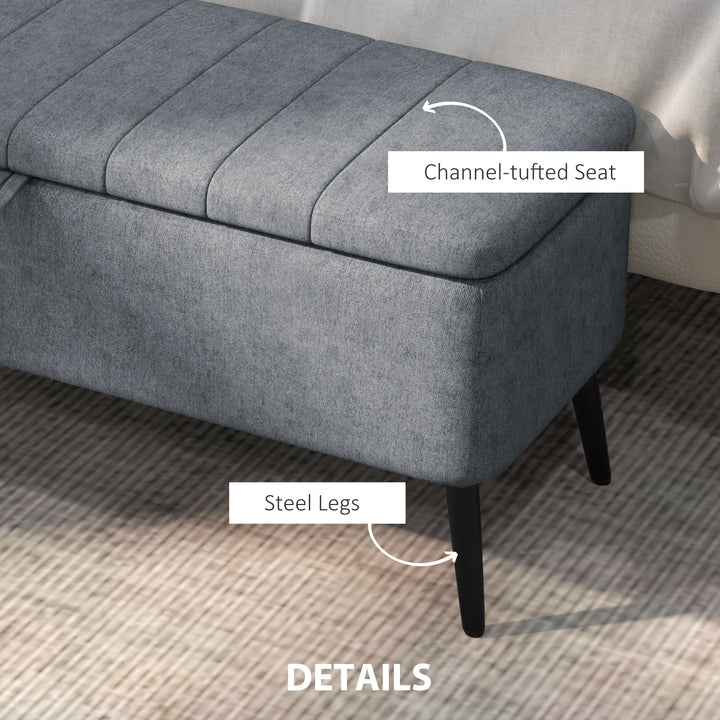 HOMCOM 40" Ottoman with Storage, Linen Upholstered Storage Ottoman Bench with Steel Legs for Living Room, Bedroom Grey