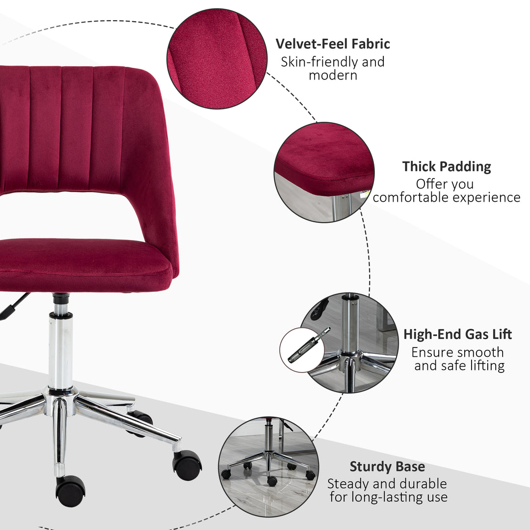 Vinsetto Mid Back Office Chair Velvet Fabric Swivel Scallop Shape Computer Desk Chair, Red