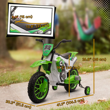 Aosom Kids Dirt Bike Battery-Powered Ride-On Electric Motorcycle with Charging 12V Battery, Training Wheels Green