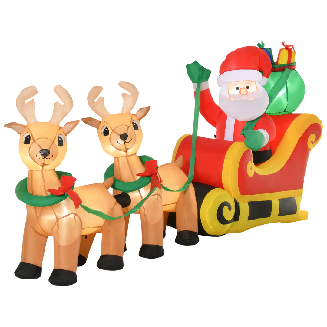HOMCOM 8ft Christmas Inflatables Santa Claus with Sleigh and Reindeer, Outdoor Decoration with LED Lights Display