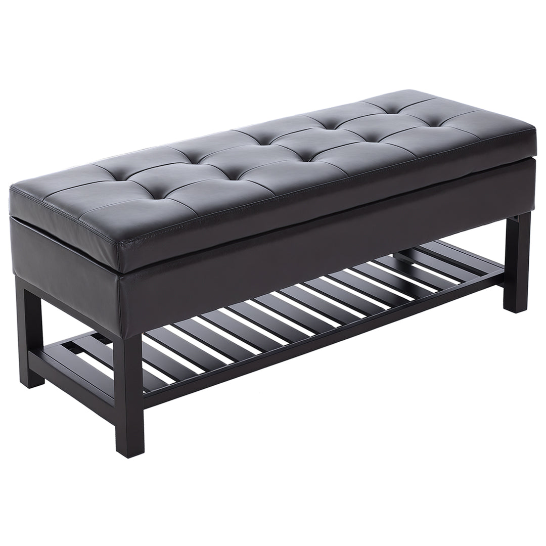 HOMCOM 44" PU Leather Tufted Ottoman Shoe Bench Storage Chest Hallway Brown