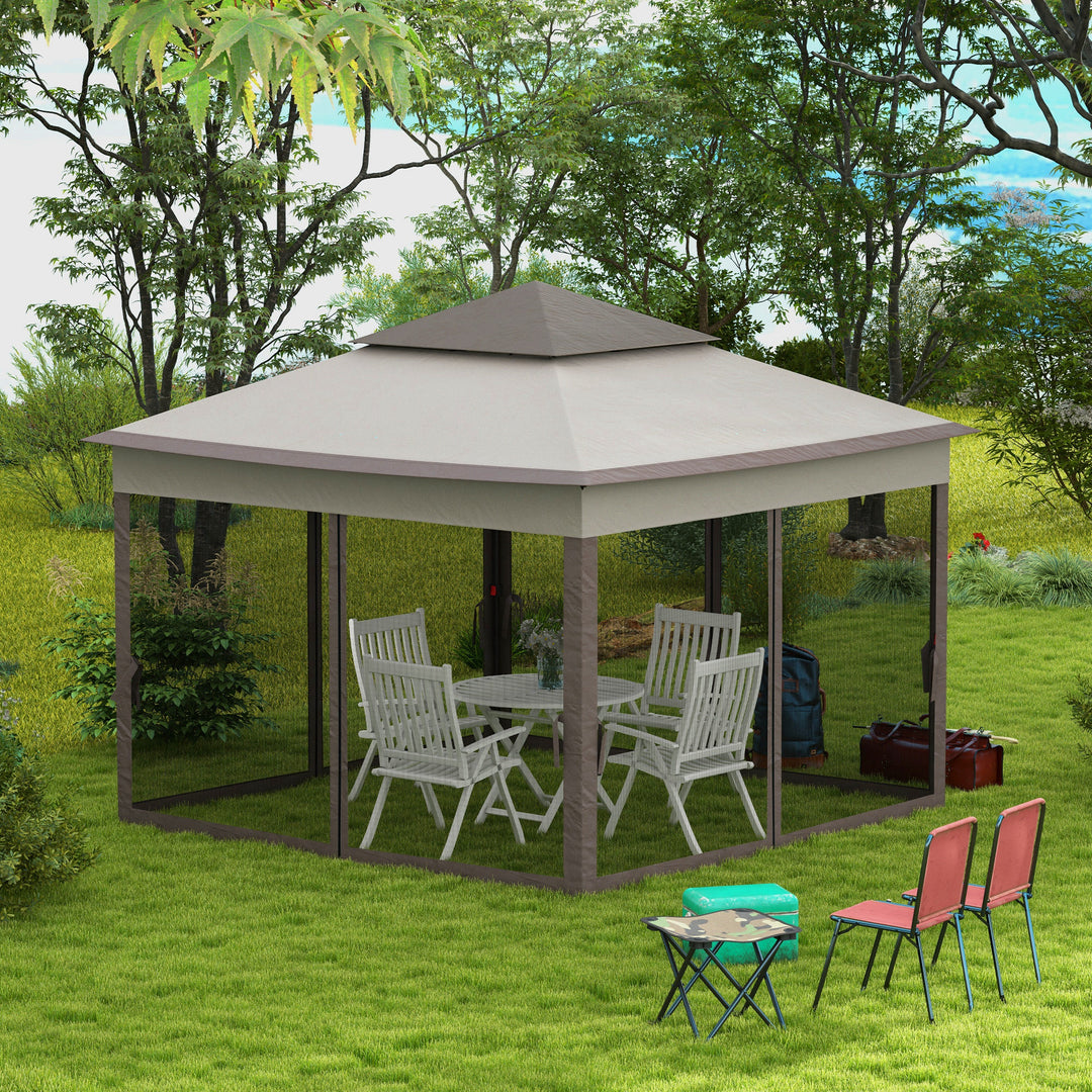 Outsunny 11' x 11' Pop Up Canopy 2-Tier Soft Top Shelter Event Tent w/ Netting Carry Bag for Patio Backyard Garden, Grey