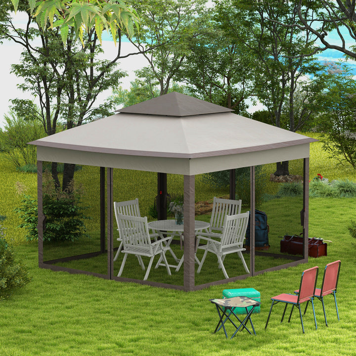 Outsunny 11' x 11' Pop Up Canopy 2-Tier Soft Top Shelter Event Tent w/ Netting Carry Bag for Patio Backyard Garden, Grey