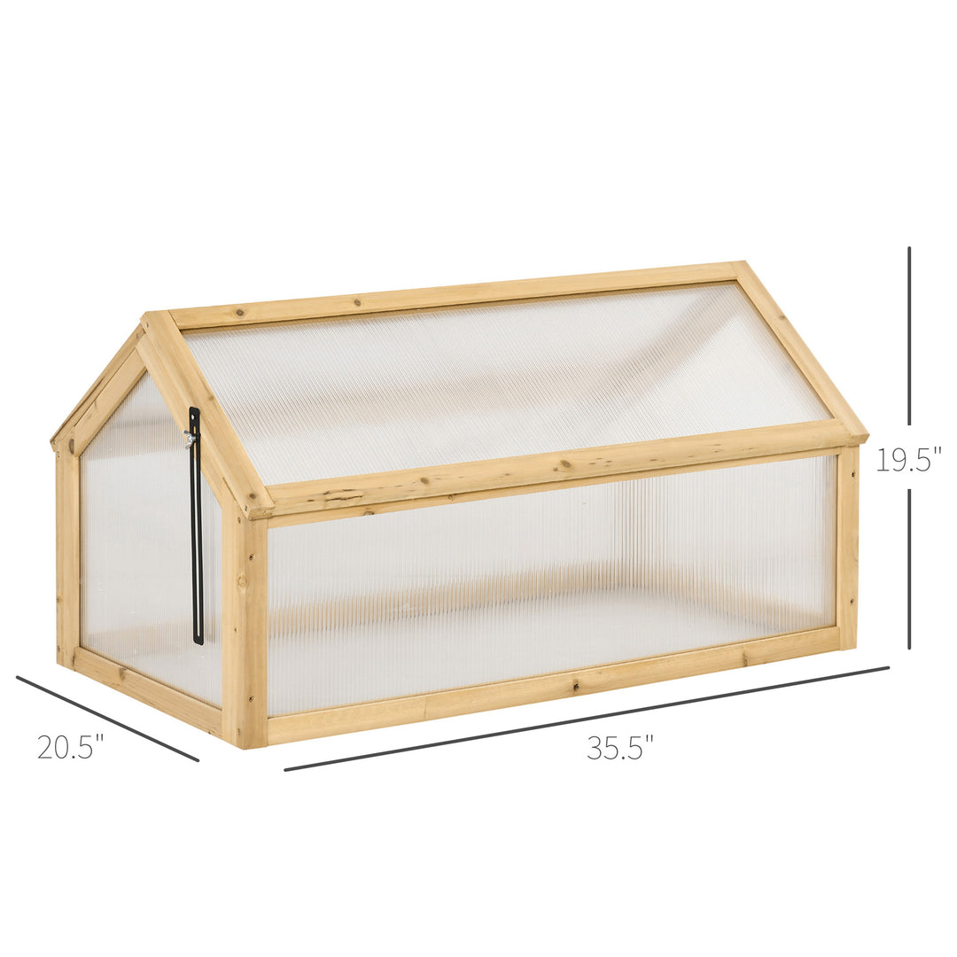 Outsunny Wooden Cold Frame Greenhouse Garden Portable Raised Planter with Openable Top for Indoor, Outdoor, Flowers, Vegetables, Plants, 35.5" x 20.5" x 19.5", Natural Wood