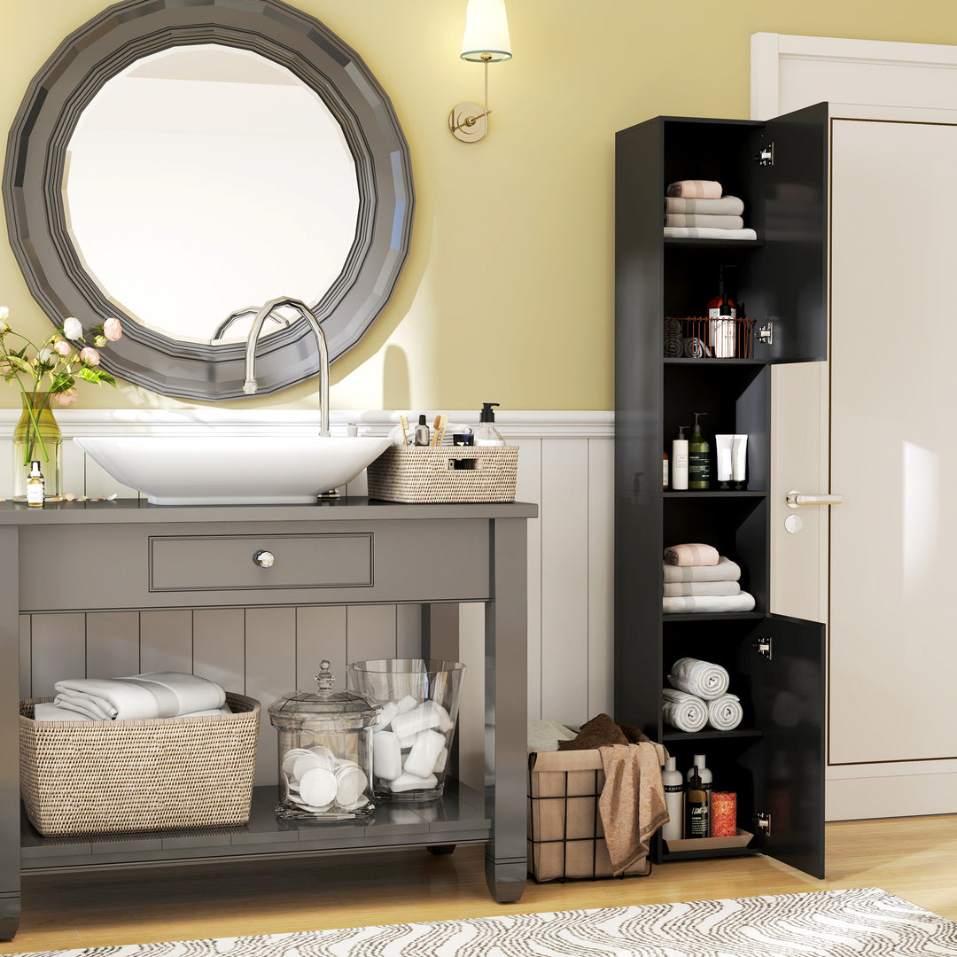 kleankin Tall Bathroom Cabinet, High Gloss Storage Cabinet with Doors and Adjustable Shelves, 11.8" x 11.8" x 71.5", White