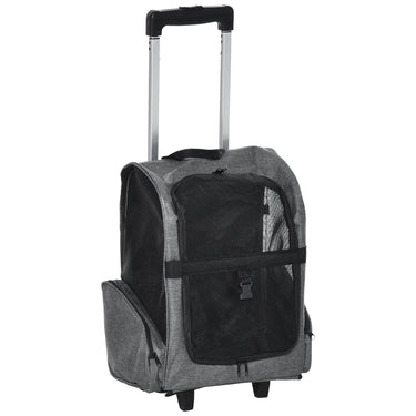 PawHut 2-IN-1 Pet Luggage Box Backpack Carrier Cats Dogs w/ Handle, Rolling Wheel Grey