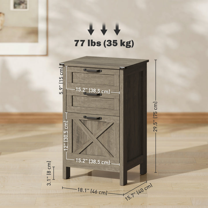 HOMCOM Vertical Filing Cabinet with 3 Drawers, Rustic Farmhouse Office Storage Cabinet for A4, Letter Size, Stone Grey