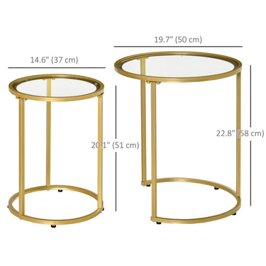 HOMCOM Set of 2 Nesting Coffee Tables with Metal Base, Round Side Table with Tempered Glass Tabletop for Living Room, Bedroom, Black