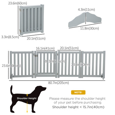PawHut 23.5"H Foldable Dog Gate with Door, 4 Panels Freestanding Pet Gate Barriers Indoor with Support Feet, Puppy Fence for Small Dogs, Grey