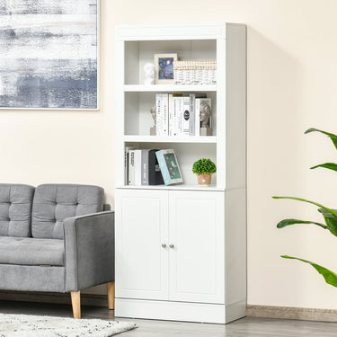 HOMCOM 72" Kitchen Buffet with Hutch, Freestanding Cupboard, Pantry with 6-Tier Shelving, 2 Doors Cabinet with Adjustable Shelves, White, Wood Grain