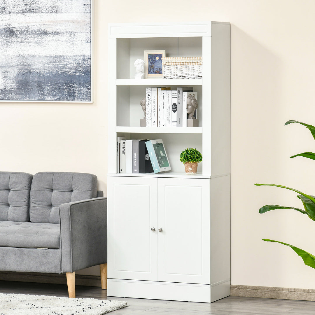 HOMCOM 72" Kitchen Buffet with Hutch, Freestanding Cupboard, Pantry with 6-Tier Shelving, 2 Doors Cabinet with Adjustable Shelves, White, Wood Grain