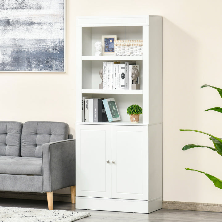 HOMCOM 72" Kitchen Buffet with Hutch, Freestanding Cupboard, Pantry with 6-Tier Shelving, 2 Doors Cabinet with Adjustable Shelves, White, Wood Grain