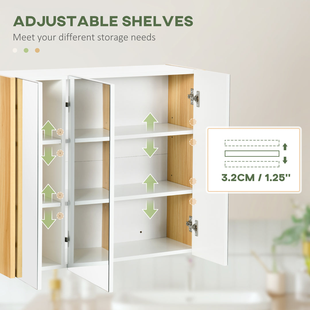 kleankin Wall Mounted Medicine Cabinet with Mirror Wall Mirror Cabinet with 3 Doors and Adjustable Storage Shelves Gray