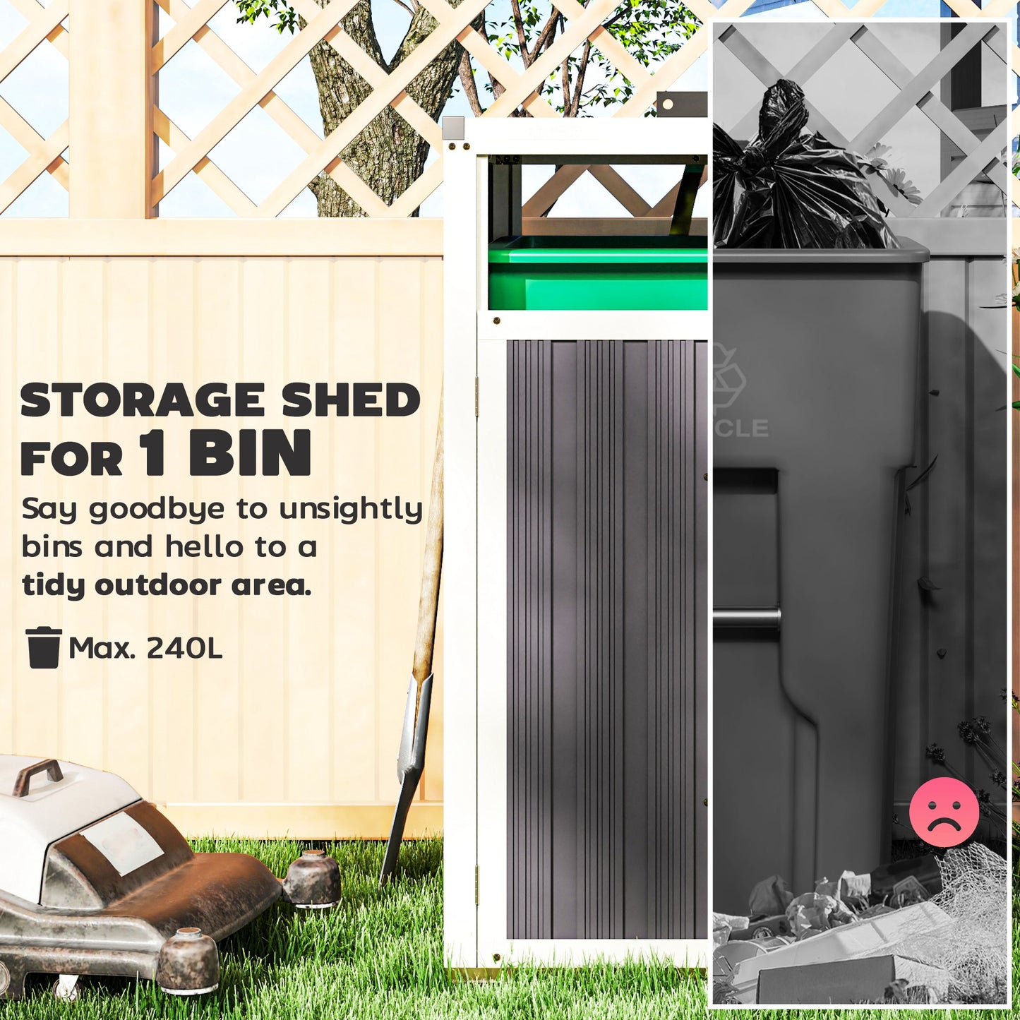 Outsunny Double Garbage Bin Shed, Lockable Outdoor Storage Shed with Openable Lid, Galvanized Frame for Garden Patio, Dark Grey