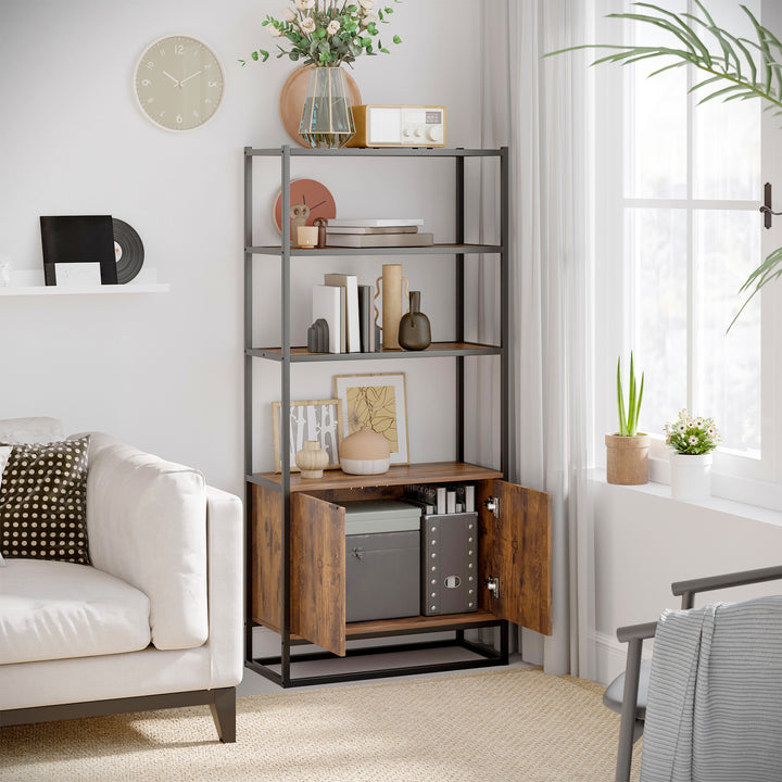 HOMCOM Storage Cabinet with 3 Open Shelves Cupboard Freestanding Tall Organizer Multifunctional Rack for Livingroom Bedroom Kitchen Rustic Brown