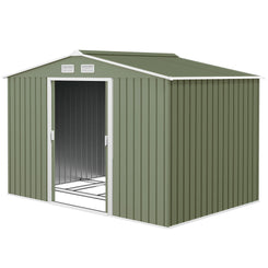 Outsunny 9.1'x6.4'x6.3' Garden Storage Shed w/ Foundation Kit Metal Tool Storage House w/ Double Doors Light Green