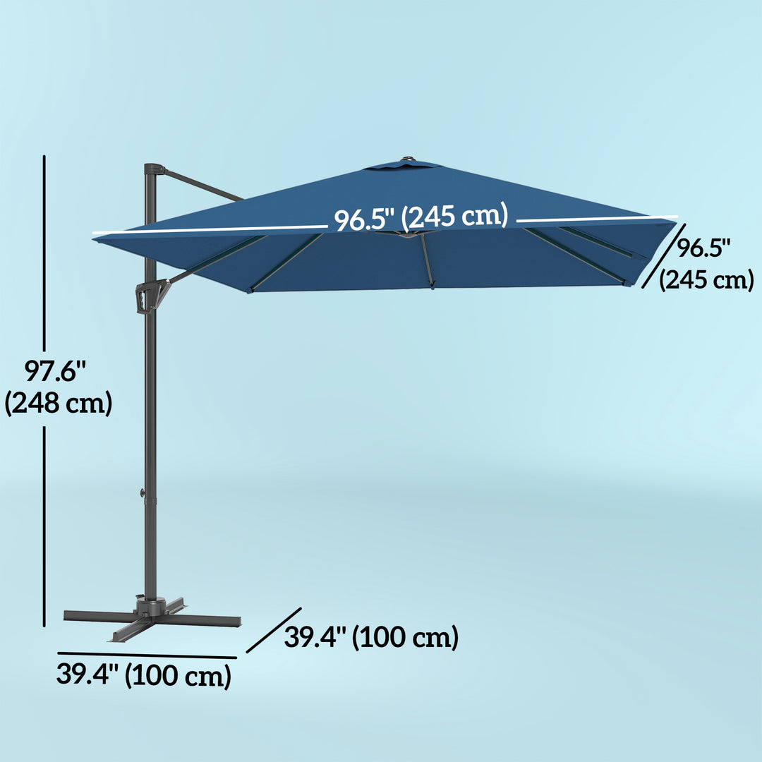 Outsunny 8'x8' Square Patio Hanging Offset Umbrella, Outdoor Cantilever Parasol w/ Cross Base, Cream White