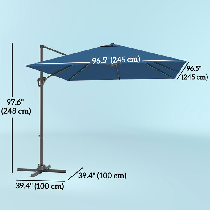 Outsunny 8'x8' Square Patio Hanging Offset Umbrella, Outdoor Cantilever Parasol w/ Cross Base, Cream White