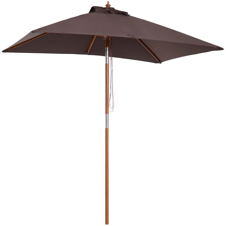 Outsunny 6.6x5ft Square Market Parasol, Wooden Patio Umbrella with Tilt Mechanism and 6 Bamboo Ribs, Garden Sunshade, Wine Red