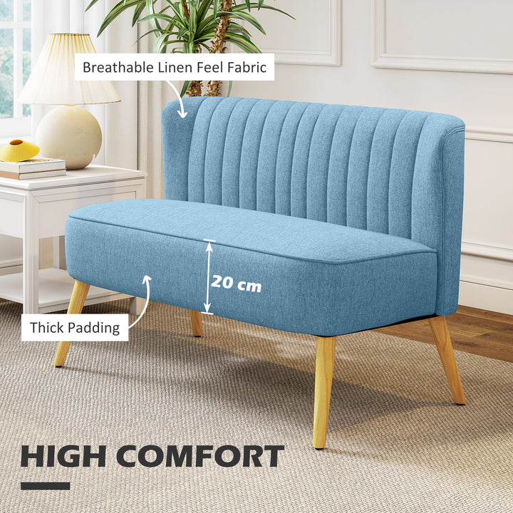 HOMCOM Modern 2 Seat Sofa for Bedroom, Upholstered Two Seater Couch with Rubber Wood Legs, Light Grey