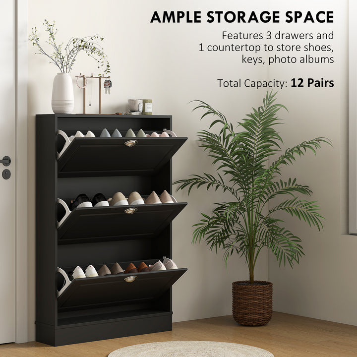 HOMCOM Shoe Cabinet with 3 Flip Drawers, Narrow Shoe Storage Cabinet, Holds 12 Pairs for Entryway, Hallway, White