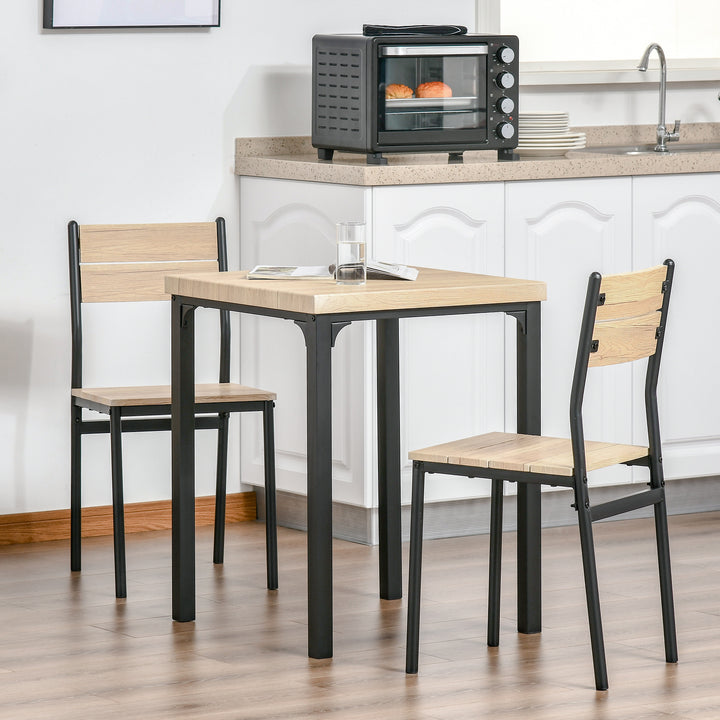 HOMCOM Dining Table Set for 2, 3 Piece Kitchen Table and Chairs with Metal Legs for Small Spaces, Natural Wood
