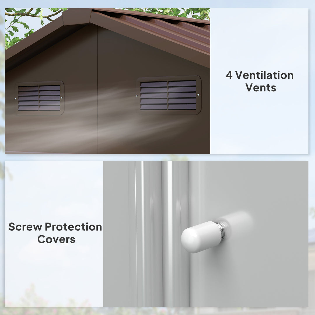 Outsunny 7.7' x 6.5' Outdoor Metal Garden Shed with Lock and Ventilation Gardening Tool Storage, Dark Brown