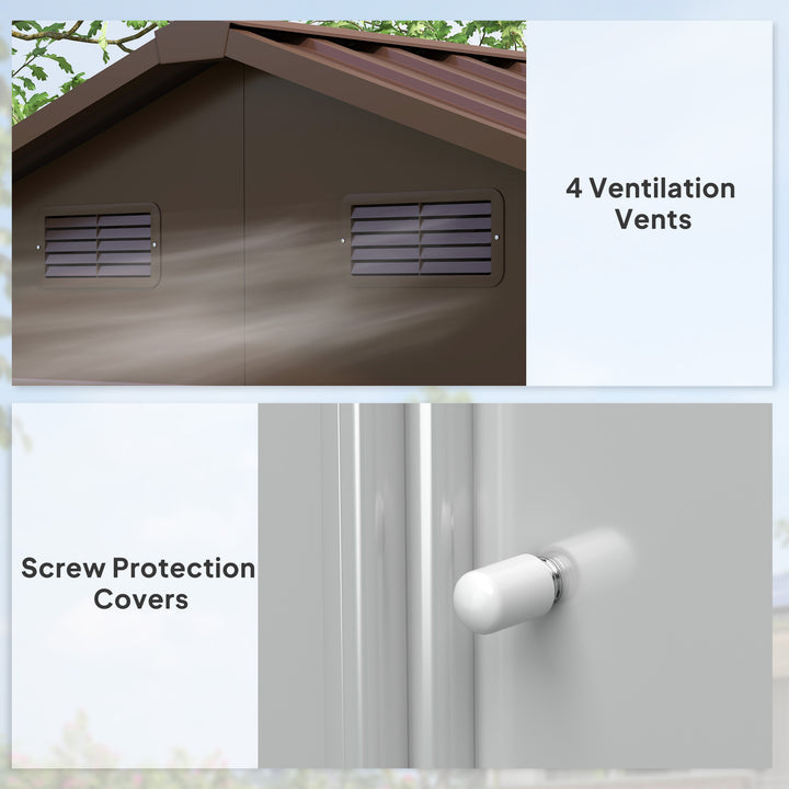 Outsunny 7.7' x 6.5' Outdoor Metal Garden Shed with Lock and Ventilation Gardening Tool Storage, Dark Brown