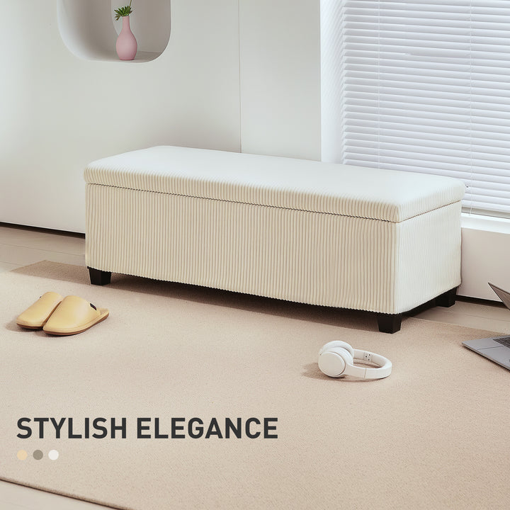 HOMCOM 44 Inches Ottoman with Storage, Lid, Legs, Corduroy End of Bed Bench for Living Room, Bedroom, Entryway, Beige