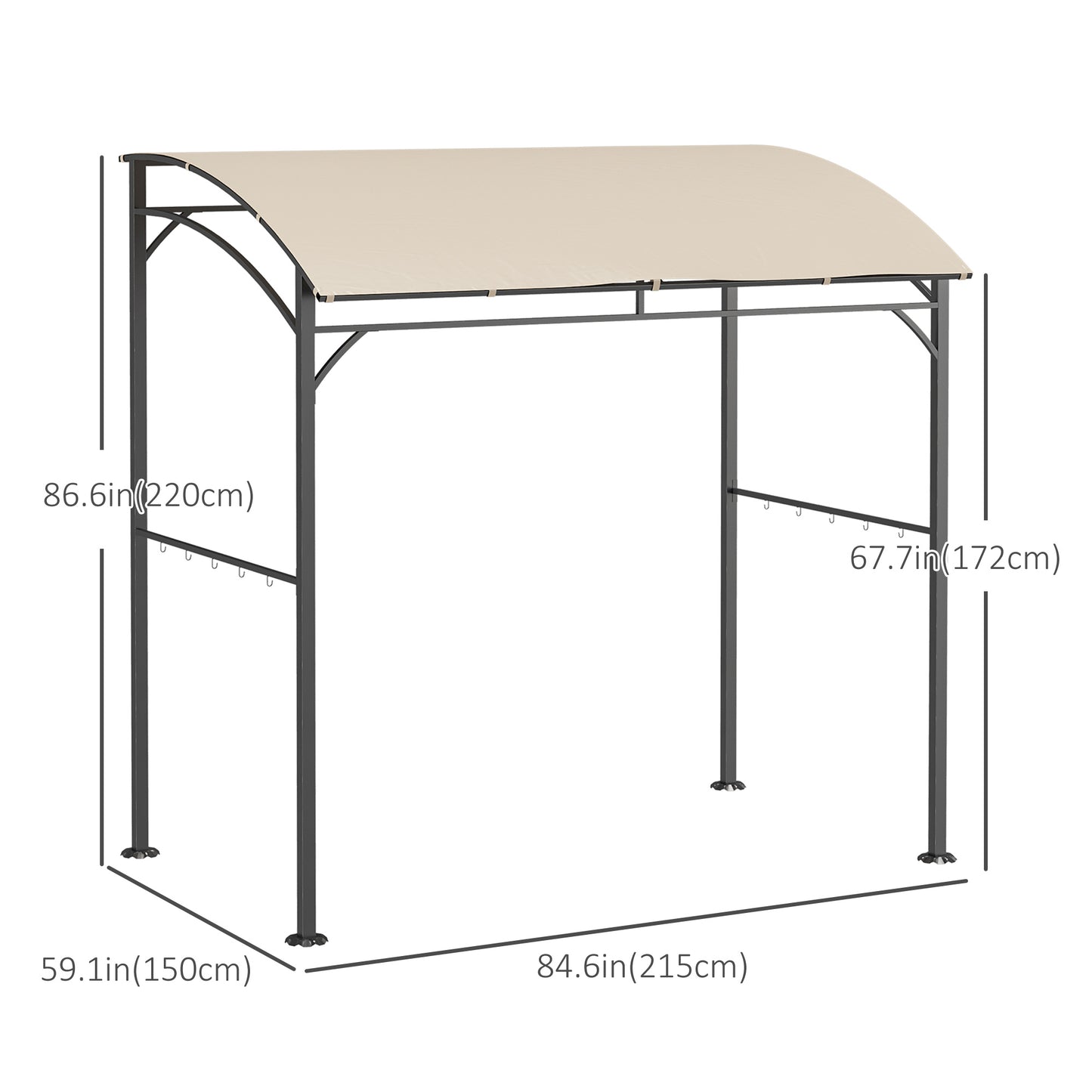 Outsunny 7' x 5' BBQ Grill Gazebo Tent, Garden Grill Canopy with Steel Frame and Hooks, Outdoor Sun Shade, Beige