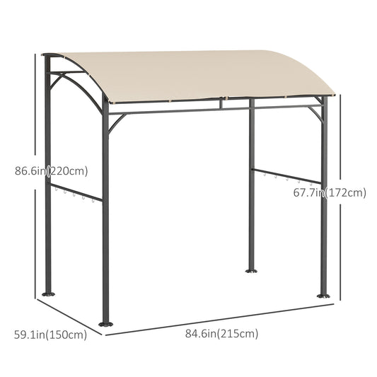 Outsunny 7' x 5' BBQ Grill Gazebo Tent, Garden Grill Canopy with Steel Frame and Hooks, Outdoor Sun Shade, Beige