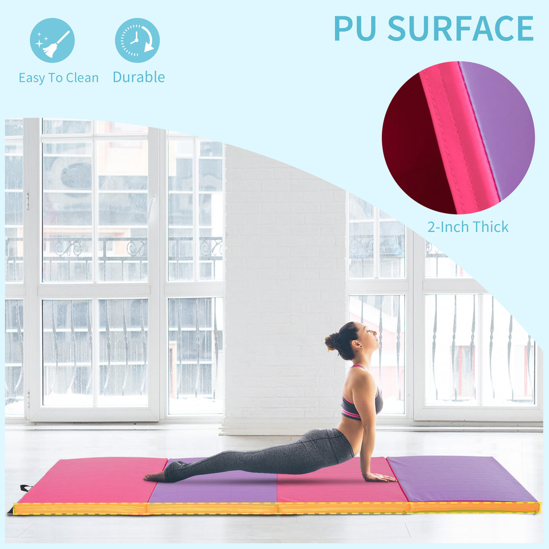 Soozier 4'x10'x2'' Folding Gymnastics Tumbling Mat, Exercise Mat  with Carrying Handles for Yoga, MMA, Martial Arts, Stretching, Core Workouts, Pink and Purple
