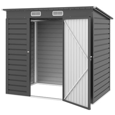 Outsunny 6 x 4FT Galvanized Garden Storage Shed, Metal Outdoor Shed with Double Doors and 2 Vents, Grey