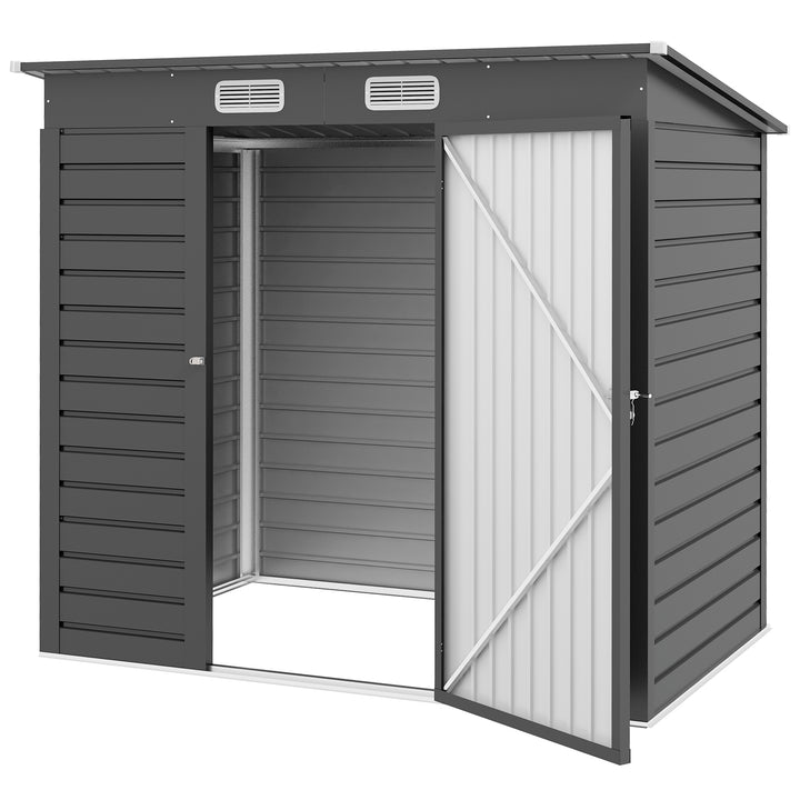 Outsunny 6 x 4FT Galvanized Garden Storage Shed, Metal Outdoor Shed with Double Doors and 2 Vents, Grey